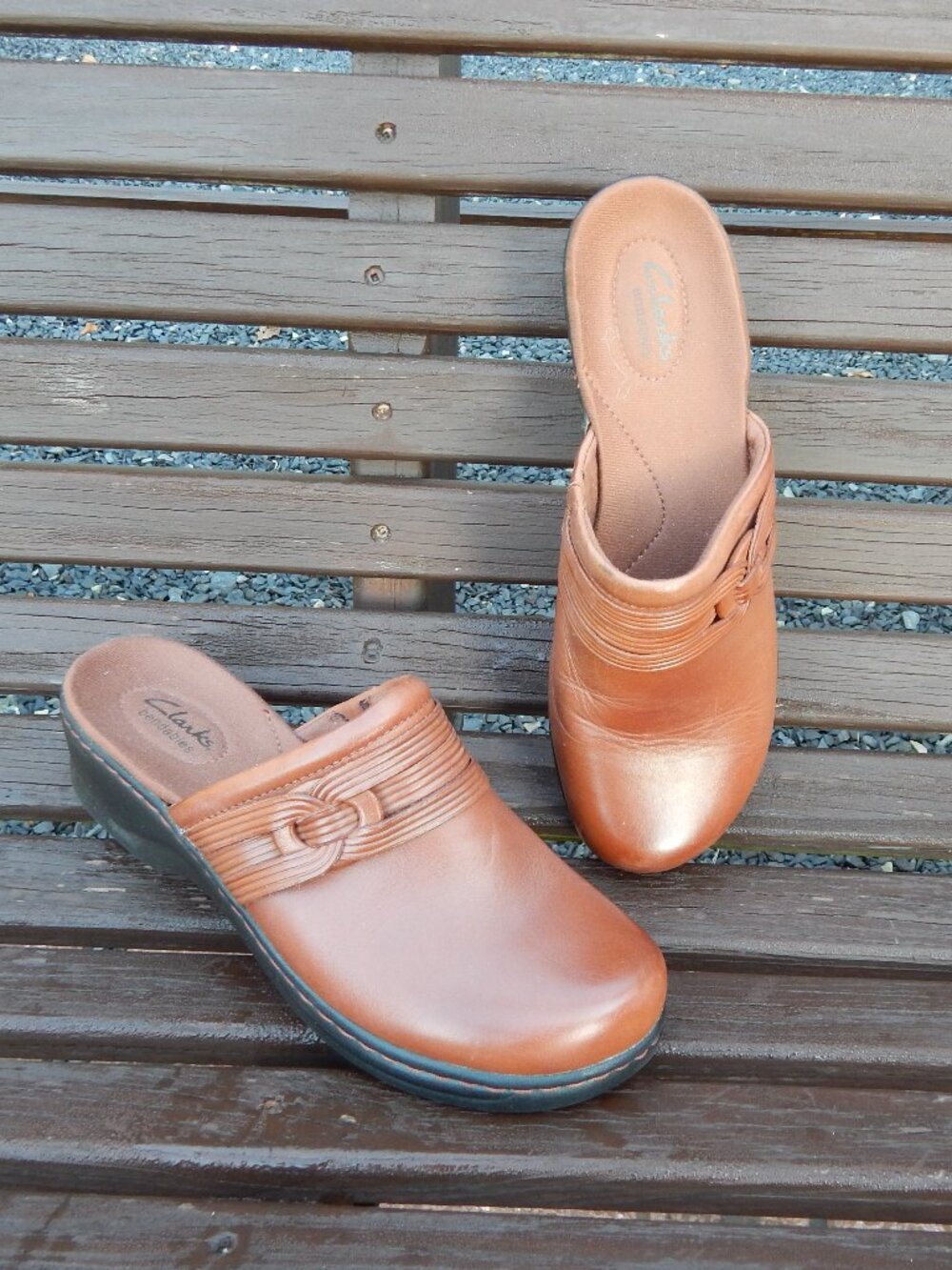 Clarks Bendables Slip on Clogs Mules Brown Shoes Size 8.5